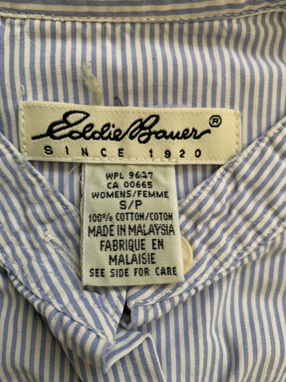Vintage Collarless Button Up Shirt Women’s Small Blue White Stripe Coastal Style - Picture 2 of 8